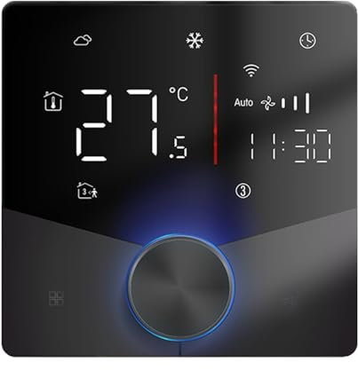 Smartes Thermostat, 7 Tage programmierbarer WLAN Thermostat, Touchscreen, LED Drehregler, Smartes Thermostat für zentrale Klimaanlagen, dynamische Lichteffekte, große Touch (BAC-009ELW)