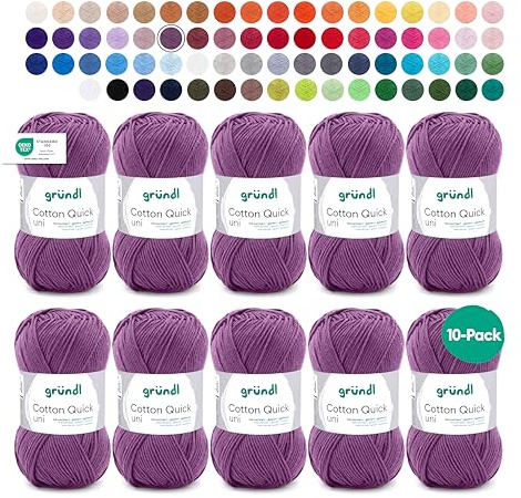 Gründl Laine Cotton Quick uni Fil à crocheter 10 pelotes 50 g, Mauve