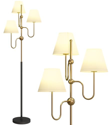 HOMCOM Floor Lamp 165 cm Tall Standing Lamp with 3 Lights and Foot Switch | Living Room, Bedroom, Bedside, Office, E27 Base, Without Bulb, 40W Max