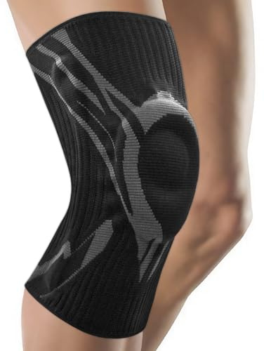 GUARVEX Kniebandage für Männer/Damen, Bandage Knie, Schwarz, M (1 Stück) | Komprimierte Kniestütze, Patella Gel Pads, Feder Seitenstabilisatoren, Für Laufen, Meniskusriss, Arthritis, Gym, Kraftsport