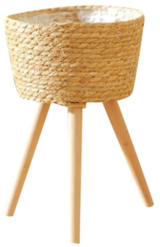 Abaodam Cesta Tejida para Plantas Soporte de Madera para Interior Estante para Macetas Diseño de Resistente y