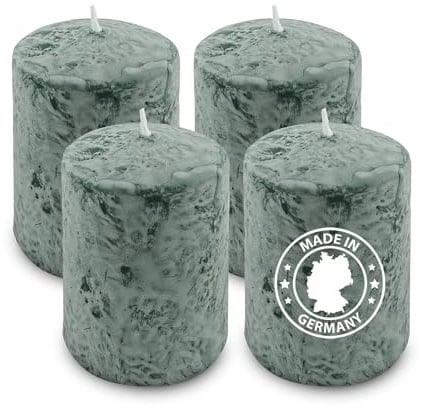 Alluvo Stumpenkerzen 4er Set Smaragd 90 x 60 mm aus Naturwachs | Palmölfreie, unparfümierte Kerzen mit bis zu 104 Stunden Brenndauer – ideal für Advent, Hochzeit und Tischdekoration