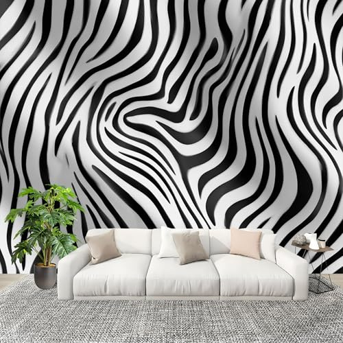 Leoparden Zebra Print Vliestapete Panorama Poster Wanddeko 300x210 cm Schwarz Und Weiß Fototapete Staubdicht und pflegeleicht für Wohnzimmer Kinderzimmer Schlafzimmer Wand Fototapete