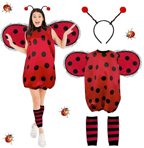 Aitsite Marienkäfer Kostüm für Damen Erwachsene, Marienkäfer Flügel & Haarreif, Käfer Kostüm Fasching Cosplay Halloween Karneval Mottoparty Lustiges Outfit