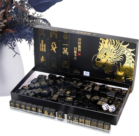 Mahjong Reiseset 144 Stücke Tragbare Voller Satz Von Fliesen | Mahjong Spiel Mit 2 Würfeln Und 4 Racks Geeignet Für Anfänger, Heimgebrauch, Reisen, Partys Und Feiern