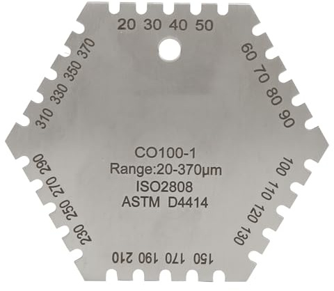 Dioche ISO 2808 WCO100-1 Medidor de Espesor de Película Húmeda Hexagonal - Tarjeta de Medición de Espesor de Pintura de Acero Inoxidable 20-370um para Uso Profesional en Revestimientos