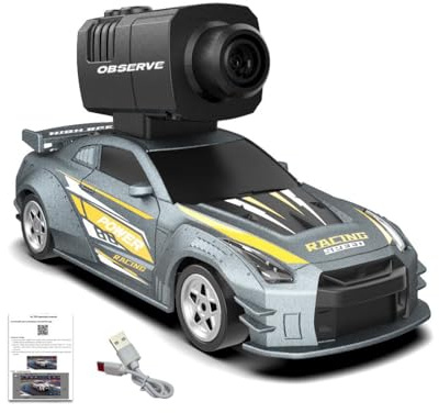 Quibuilds 4WD Mini RC Drift Car mit Kamera, Vollproportionale 2,4G Steuerung, Gyro Stabilisierung & LED Licht, High Speed Modell für Indoor Drift, Desktop Display & Sammlung, RTR für Erwachsene