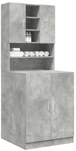 Runheo Armarios para lavadora, 2 unidades, color gris hormigón, material de madera con mucho espacio de almacenamiento, dimensiones 70,5 x 71,5 x 181,5 cm, superficie fácil de limpiar, ideal para