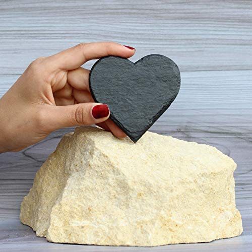 Schieferei – Schieferherzen zum Beschriften mit und ohne Lochung erhältlich – 2x Dekoherzen aus Schiefer für Platzkarten, Geschenkanhänger & Tischdeko – ideal für Hochzeiten & andere Events (8 x 8 cm)