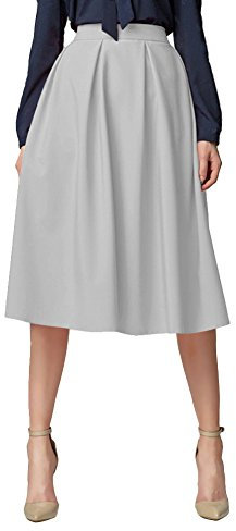 Damen Flared A line Gefaltetes Ausgestelltes Midi Rock (M, Hellgrau)