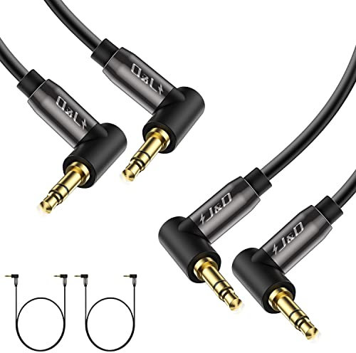 J&D 2-Pack Câble Aux de 3.5mm Audio Stéréo Plaqué Or avec Un Angle de 90 degrés Compatible pour Galaxy, Haut-Parleurs & d’Autres appareils, 0.9 Meter