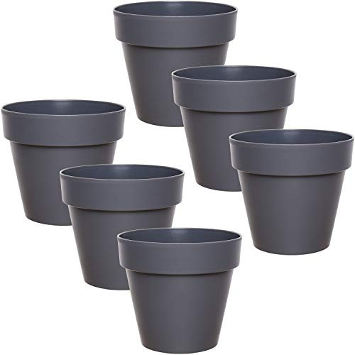 idea-station IBI Blumentopf Set 6 x 12 cm - anthrazit - bruchsichere Blumentöpfe aus Plastik für verschiedenste Pflanzen, Blumen oder Kräuter - Matte Übertöpfe für innen und außen