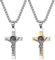 JewelryWe Schmuck 2pcs Retro Herren Halskette Edelstahl Saint St. Benedikt Jesus Christus Kreuz INRI Anhänger 22 Zoll Kette mit kostenlos Gravur, Gold Silber