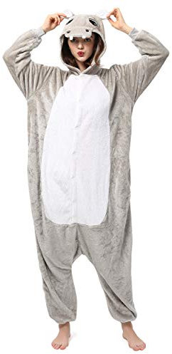 Katara 1744 (30+ Designs) Nilpferd-Kostüm Hippo, Unisex Onesie/Pyjama-Qualität für Erwachsene & Teenager