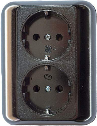 Enchufe antiguo, retro, 2 enchufes, 16 A, 250 V, montaje en superficie, latón grueso, color negro