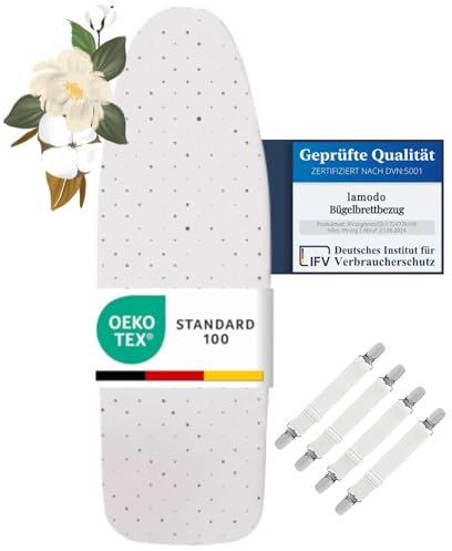 lamodo® - 100% Cotton Steam Iron Ironing Board Cover, Comfortable Padding, Elastic - M