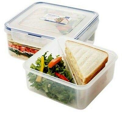 Lock & Lock Food Storage Containers for Sandwiches - Plastic - Set of 3 Storage Containers - Square - Lunch Box with Divider - 1.2L