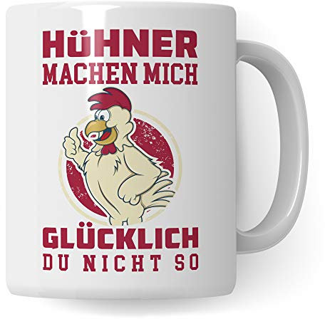 Pagma Druck Hühner Tasse Geschenk, Huhn Becher Geschenkidee, Hühner Kaffeetasse für Hühnerhalter, Hühnerstall Spruch Bauernhof Haushuhn Hühnerhaltung Motiv Kaffeebecher (Hühner glücklich Spruch)