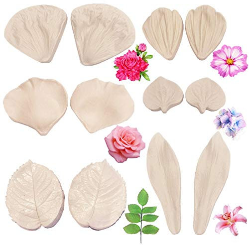 6er-Set Blütenpaste, Fondant-Silikon-Formen, Zuckerguss-Werkzeug für Pfingstrosen, Rosen, Lilien, Gänseblümchen, Hortensien, Blumen und Blätter, Fondant-Kuchendekoration.