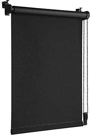 OBdeco Verdunkelungsrollo Thermorollo 80x210cm (Stoffbreite 76 cm) Schwarz ohne Bohren mit gleichfarbige Beschichtung Oeko-TEX Standard 100 Sichtschutz Sonnenschutz für Fenster & Tür