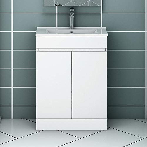 Acezanble 600mm Modern Bathroom Vanity Unit Basin Storage 2 Doors Cabinet Furniture-Matte White