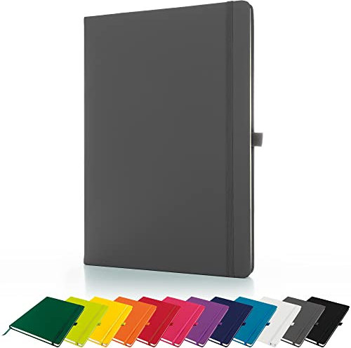 Premium A4-Notizbuch, liniert, Hardcover, Tagebuch mit Stiftschlaufe, 196 Seiten, elastischer Verschluss und Lesebändchen, Notizbuch, Notizblock (Grau)