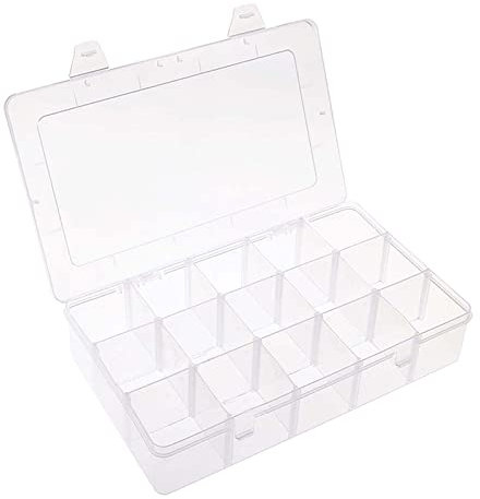 Mebamce 15 Grid Clear Organizer Box Storage Box Snack Box Adjustable Divider Removable Grid Compartment Big Clear Slot Box for Jewelry Beads Earring Tool Fishing Hook