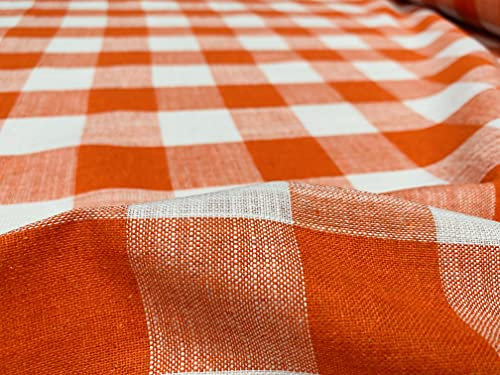Tissu vichy à carreaux en lin - Pour couture, rideaux, ameublement - 140 cm de large (orange et blanc, 1 mètre)