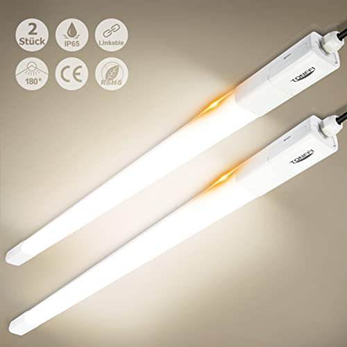 TONFFI 2 Stück Feuchtraumleuchte LED 115cm 36W Led Röhre, IP65 Wasserfest Verknüpfbar Feuchtraumlampe Werkstattlampe Kellerlampe Garagenlampe Deckenleuchte für Bad Büro Warenhaus,Neutralweiß 4000K
