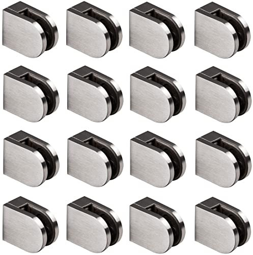 16x Edelstahl Glashalter halbrund für 8 mm Glas - Glasklemme flach für gerade Flächen - Geländer Sicherung