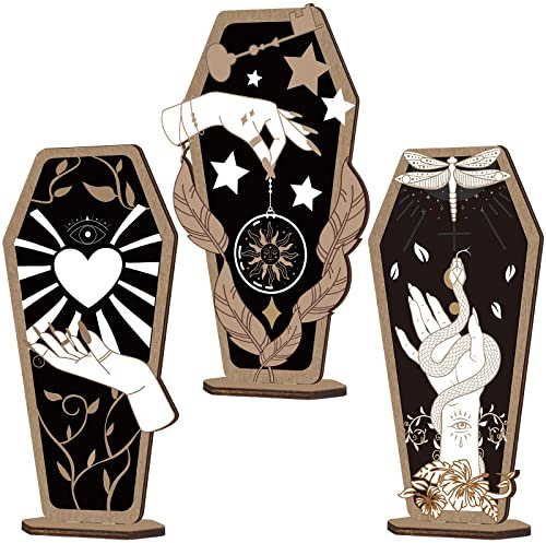 3 Stück Halloween Hexe Hand Holz Sarg Dekor Gothic Dekor Halloween Dekor Neuheit Hexe Dekor Holz Dekor für Tisch Goth Schreibtisch Zubehör für Halloween Party Supplies Home Decor (Cool Style)