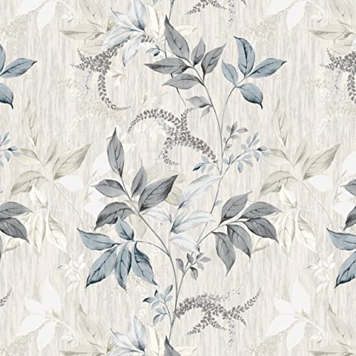 Wallercity Gray and Blue Leaves Wallpaper Vintage Black Olive Leaf Peel and Stick Wallpaper Vinyl Self Adhesive Removable Floral Wallpapers 17.5 x 78.7 Retro Leaf Contact Paper for Desk Shelf Liner
