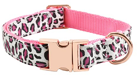 Hundehalsband mit Metallschnalle, langlebig, verstellbar, weich für kleine, mittelgroße und große Hunde, Größe L, 38–58,4 cm, Rosa Leopardenmuster