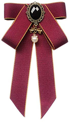 YLfly Broche de style vintage pour femme avec nœud papillon et strass, bordeaux, taille unique