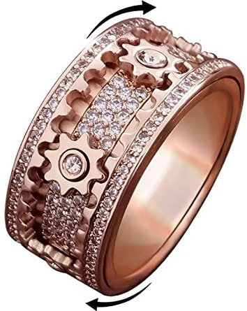 Bague Anti Stress Femme Spinner, Bague Engrenage Rotatif Anneau Anti Anxiété Homme, Bague Tournante Fidget Toys pour Garçon Fille, Bague de Mariage Fiançailles Bande, Cadeau de Bijoux