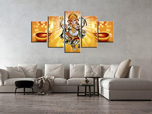 ARNLRDYA India Ganesha Wandkunst, Hindu-Gott, Wanddekoration, Elefant, Leinwand, HD-Druck, Ganesha-Bilder, modernes Kunstwerk, Dekorrahmen, fertig zum Aufhängen, für Zimmer (152,4 x 81,3 cm)