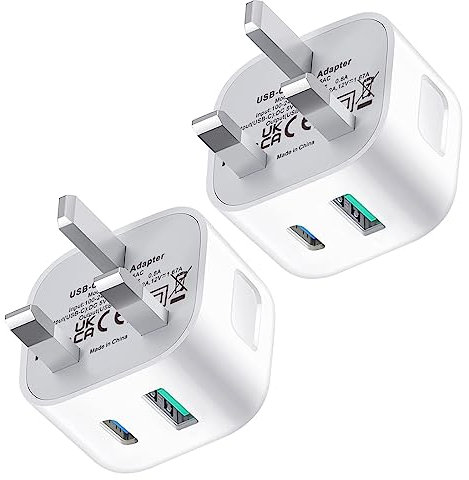 USB C Plug Fast Charge 20W, 2 Pack USB and Type C Charger Plug Multi Port USB C Double Plug UK Charging for Apple iPhone 15/15 Pro/15 Pro Max/14/14 Pro/14 Pro Max/13/13 Pro/13 Pro Max/12//11/iPad