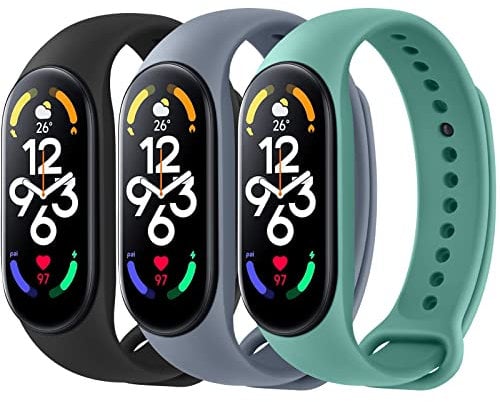 Vancle 3 Stück Armband für Xiaomi Mi Band 7, Weiches Silikon Sport Wasserdicht Ersatzarmband für Xiaomi Mi Band 7 Damen Herren (Schwarz/Grün/Blaugrau)