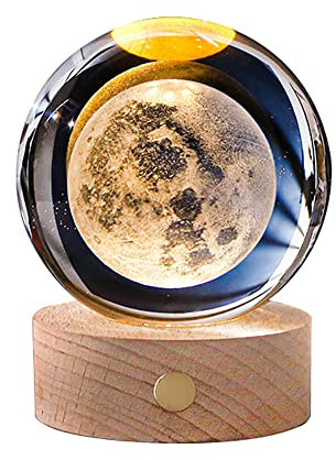 Uposao Leuchtende Kristallkugel mit Ständer,80mm Glaskugel USB Aufladung Nachtlicht Lampe Geburtstag Weihnachts Geschenk für Kinderzimmer Jungen Mädchen Home Office Decor Ornament,Mond