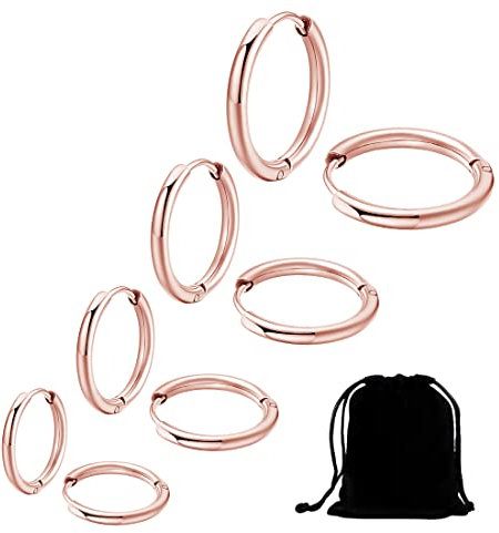 Clyhon Edelstahl Creolen Ohrringe für Herren und Damen - 4 Paare, Klein 8MM-14MM, Roségold