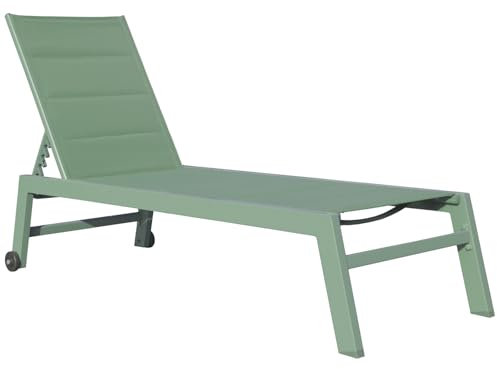 Happy Garden Sonnenliege Barbados aus salbeigrünem Textilene und Aluminium. Outdoor-Liege mit Mehreren Positionen.