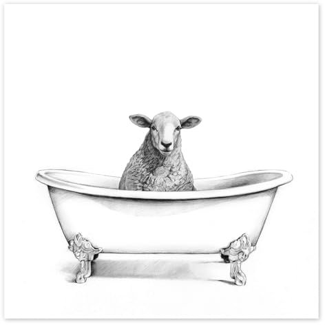 Schaf in der Wanne Poster von Victoria Borges 50 x 50 cm Wandbilder Wanddeko