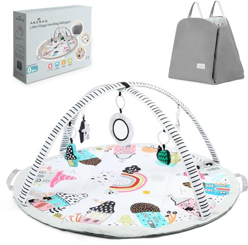 Akeraq Tapis d'eveil Bebe 0-6 Mois 2-en-1, Tapis de Jeux Bebe Activités Ø96cm, tapis deveil Bébé evolutif, Tapis d’eveil et de Jeux, Tapis d eveil Bebe 0-6 mois Montessori, Interactif et Portable