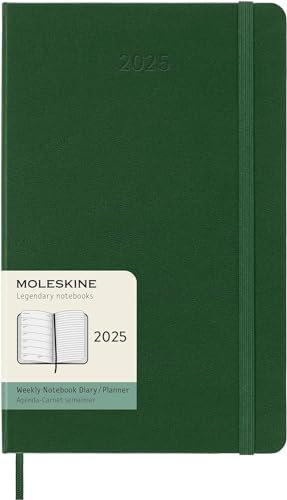 Moleskine Weekly Planner, WochenPlaner mit Platz für Notizen für 12 Monate 2025, Fester Einband und Elastischer Verschluss, Farbe MyrtenGrün, GroßesFormat 13x21 cm
