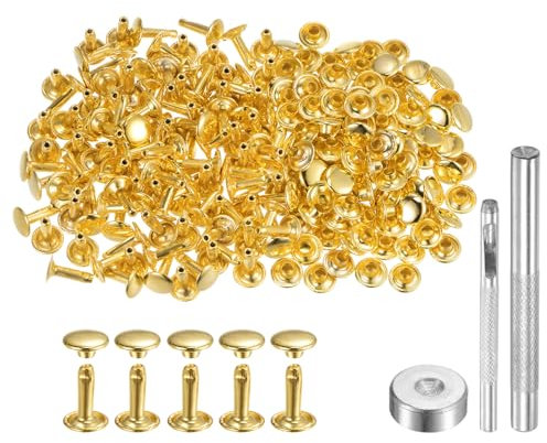QUARKZMAN 100 Juego Cuero Remache 12 x 9mm de Metal con Doble Tapa Broches de Presión y Herramientas de Instalación para Manualidades En Cuero Reparación y Decoración Tono Dorado
