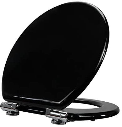 Fanmitrk Black Wood Toilet Seat-MDF Soft Close Toilet Lid with Zinc Alloy Hinges,Dark Black Color Wooden Seats