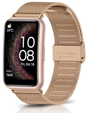 KoGiio Cinturino Compatibile con Huawei Watch Fit/New/Elegant/SE, Chiusura Rete Metallo Regolabile, Uomini Donne Acciaio Inossidabile Ricambio - Oro Rosa
