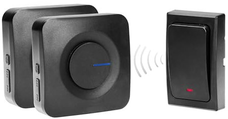 Türklingel Funk mit 2x Empfänger & Sender batterielos - Funkklingel mit 200 m Reichweite schwarz, IP44 elektronische Türglocke kabellos - 36 Melodien und Lautstärkeregelung