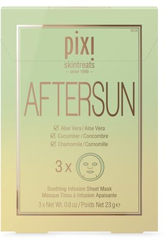 Pixi Beauty Aftersun Sheet Mask, Instant Calming & Soothing Skin Treatment, Aloe Vera, Gurke & Kamille Cooling Mask, 3 Masken pro Box 3 x 22.7 g/23g
