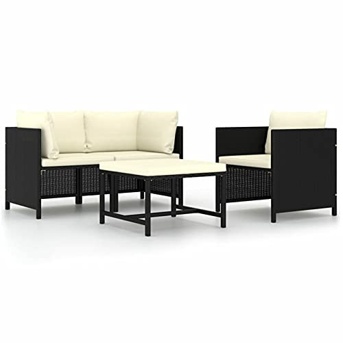Rantry 4-TLG. Garten-Sofagarnitur mit Auflagen Schwarz Poly Rattan Gartenmöbel Set Sofa Couch Lounge Gartensofa Gartenmöbel Sitzgruppe Gartengarnitur Möbel Sitzgarnitur Garten Terrasse